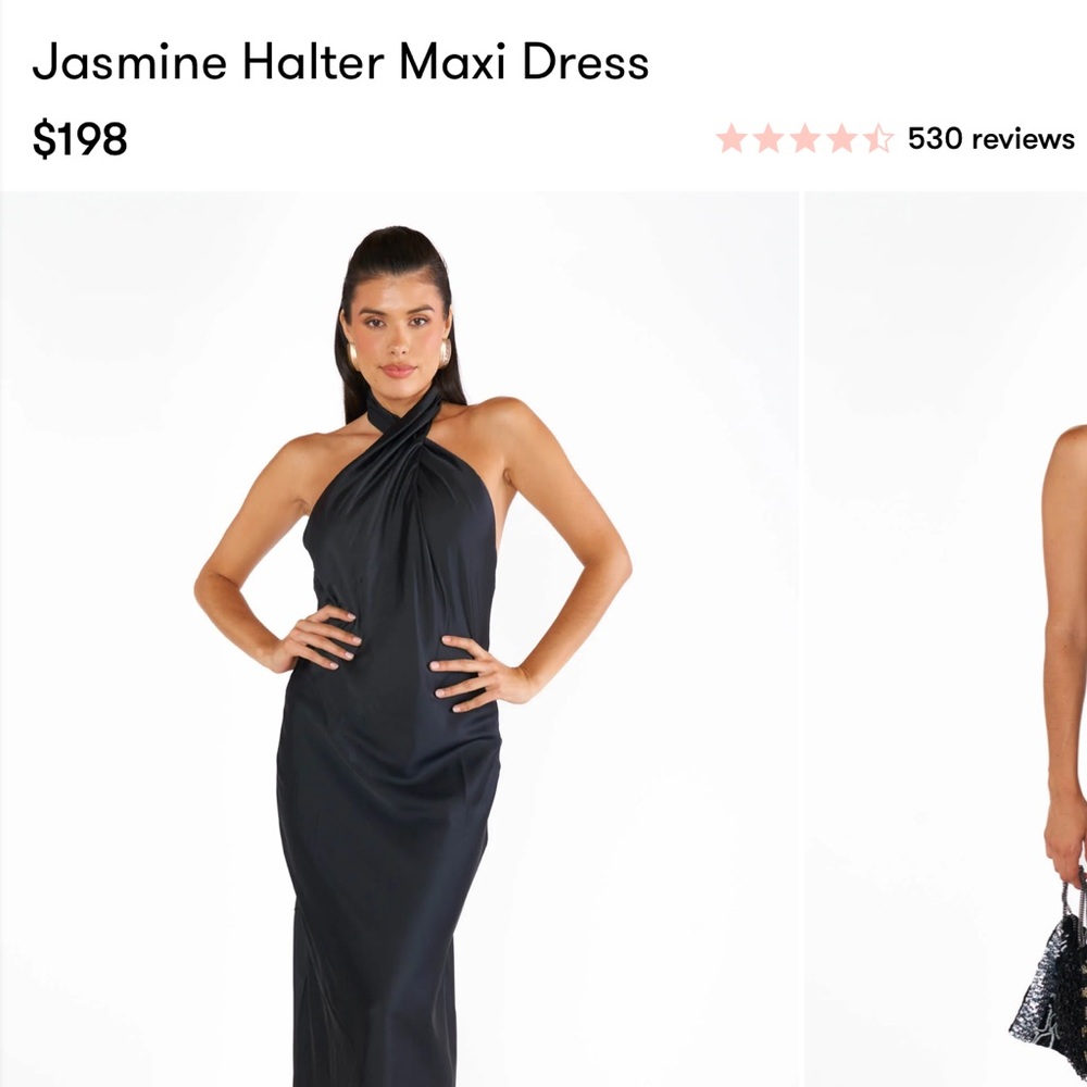 Black luxe satin, Show me your MUMU. Jasmine Halter Maxi Dress. XS.